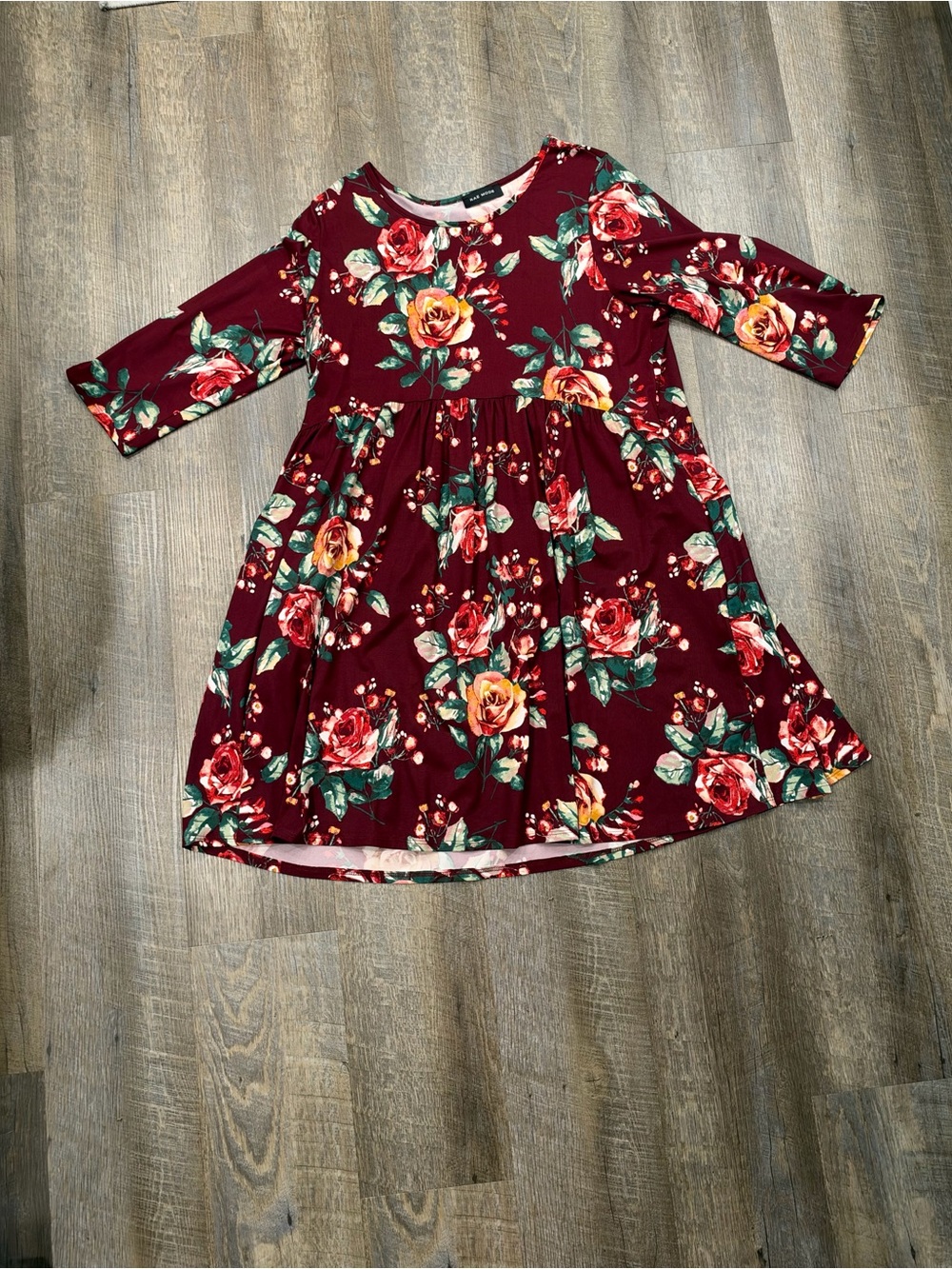 Plus size  Floral Burgundy Fit-and-Flare Dress